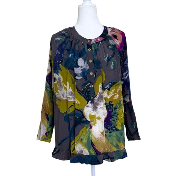 Ted Baker Womens Silk Top Tunic Abstract Floral With Button Details US Size M - Picture 1 of 8